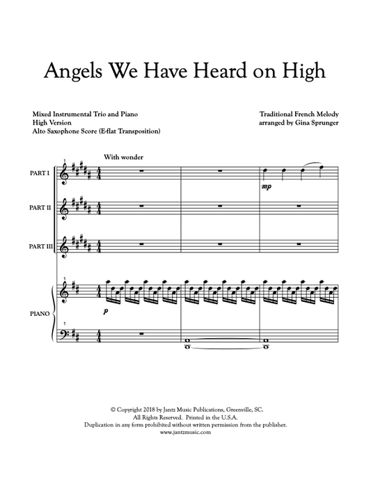 Angels We Have Heard on High - Alto Saxophone Trio
