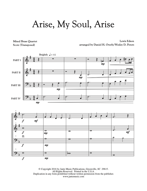 Arise, My Soul, Arise - Mixed Brass Quartet