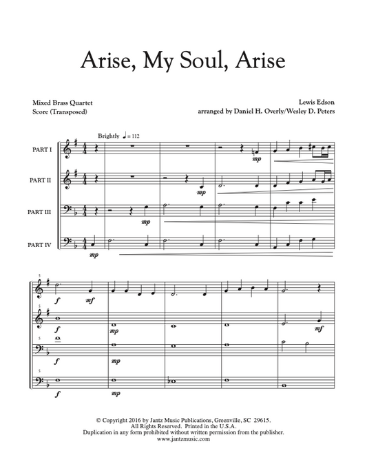 Arise, My Soul, Arise - Mixed Brass Quartet