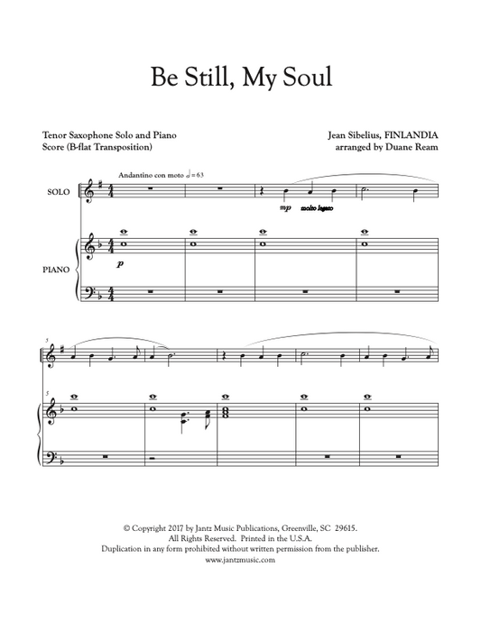 Be Still, My Soul - Tenor Saxophone Solo