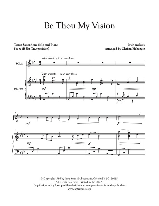 Be Thou My Vision - Tenor Saxophone Solo