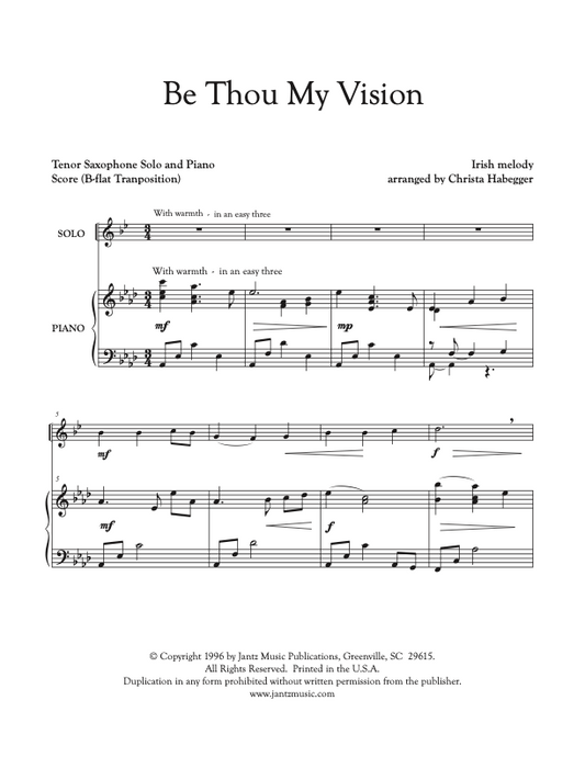 Be Thou My Vision - Tenor Saxophone Solo