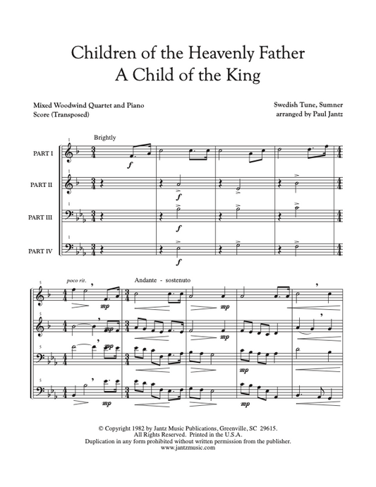 Children of the Heavenly Father - Mixed Woodwind Quartet