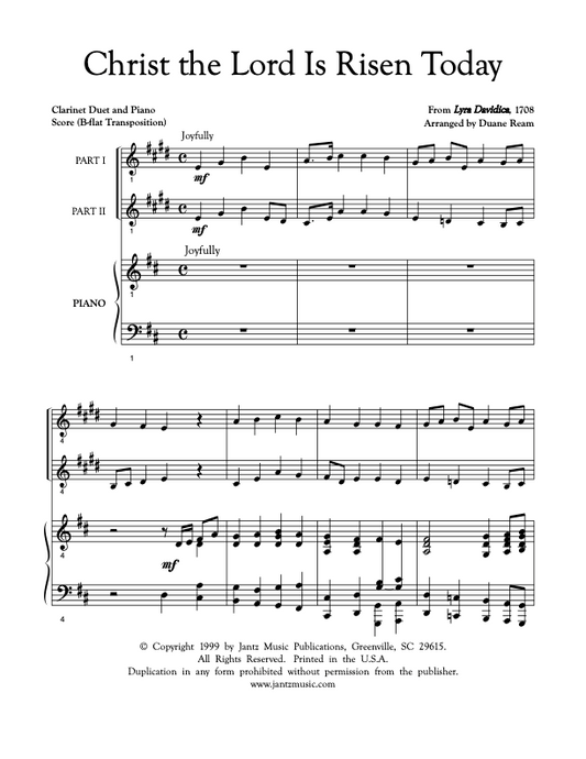 Christ the Lord Is Risen Today - Clarinet Duet