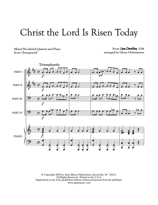 Christ the Lord Is Risen Today - Mixed Woodwind Quartet w/ piano