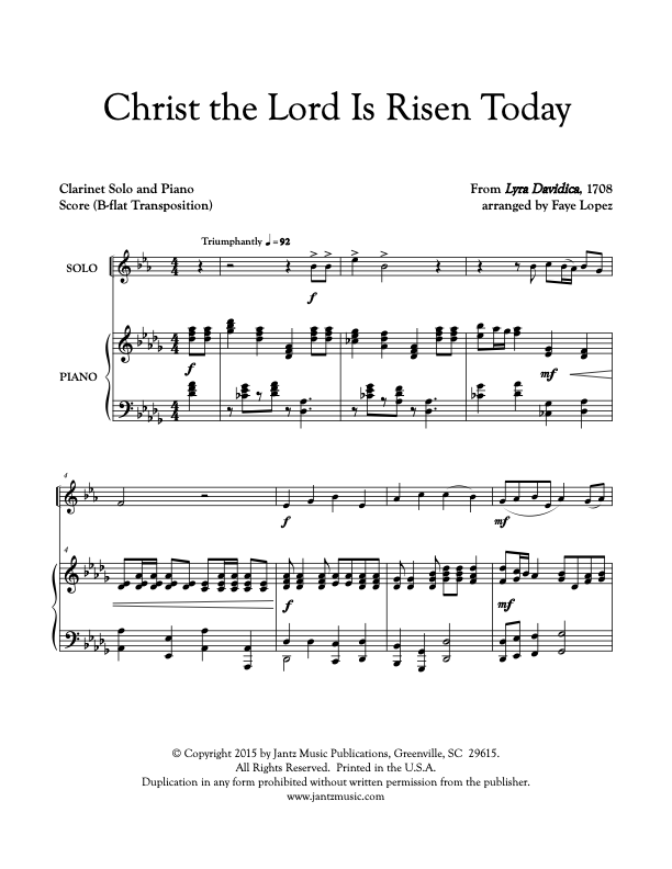 Christ the Lord Is Risen Today - Clarinet Solo