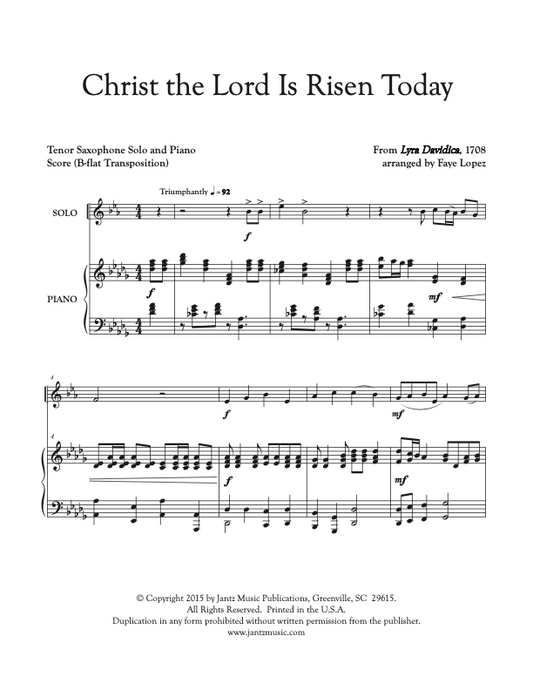 Christ the Lord Is Risen Today - Tenor Saxophone Solo