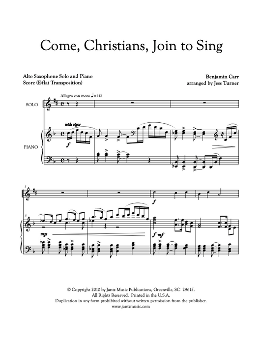 Come, Christians, Join to Sing - Alto Saxophone Solo