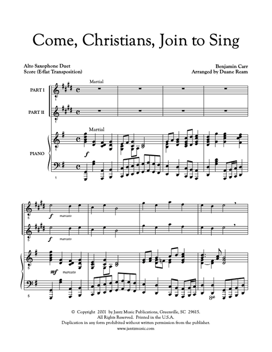Come, Christians, Join to Sing - Alto Saxophone Duet