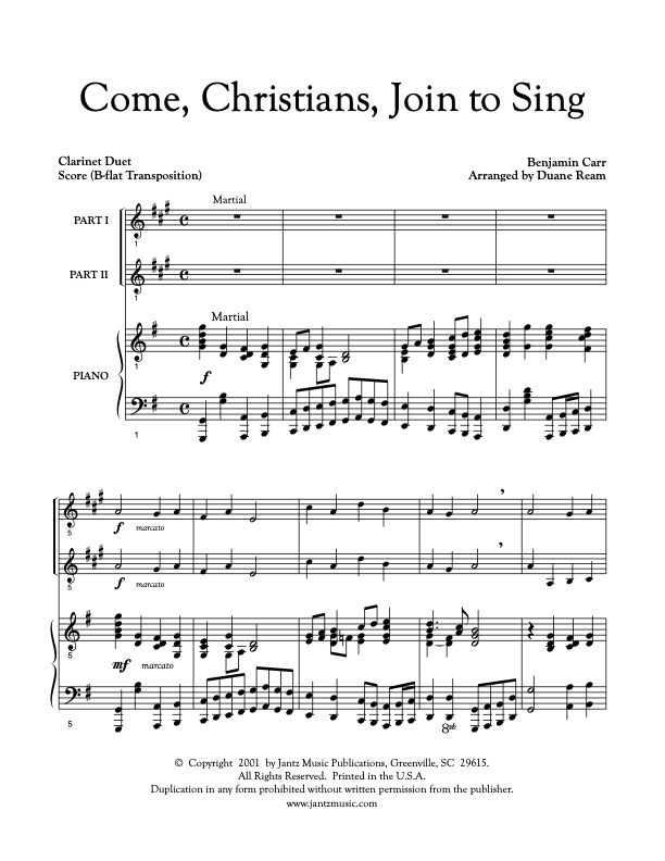 Come, Christians, Join to Sing - Clarinet Duet