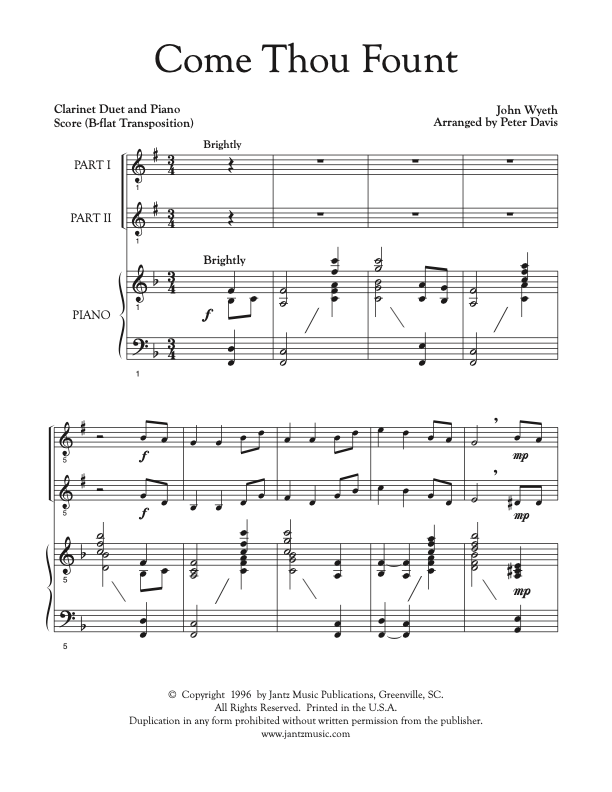 Come Thou Fount - Clarinet Duet