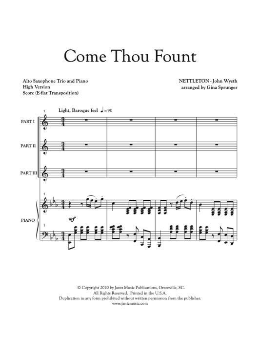 Come Thou Fount - Alto Saxophone Trio