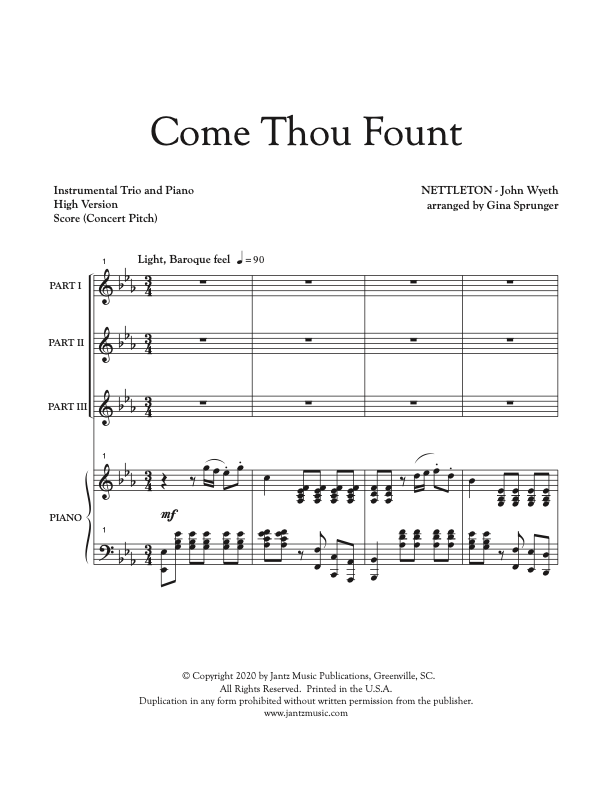 Come Thou Fount - Combined Set of Flute/Clarinet/Alto Saxophone Trios