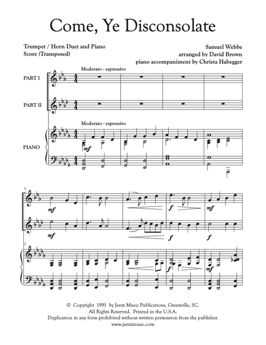 Come, Ye Disconsolate - Trumpet/Horn Duet