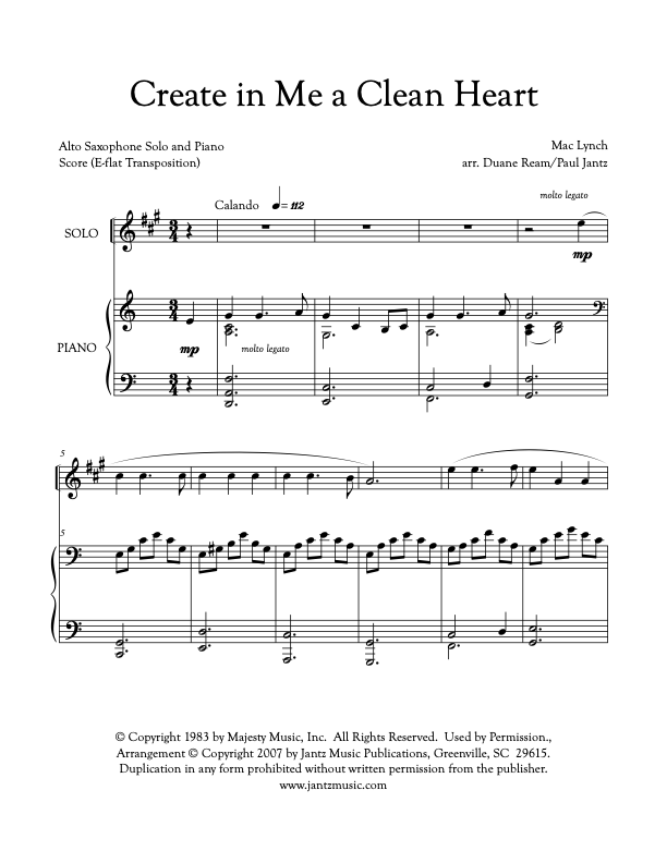 Create in Me a Clean Heart - Alto Saxophone Solo