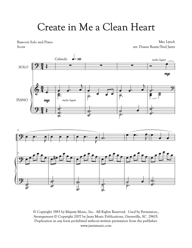 Create in Me a Clean Heart - Bassoon Solo