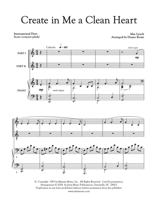 Create in Me a Clean Heart - Combined Set of All Duet Instrument Options