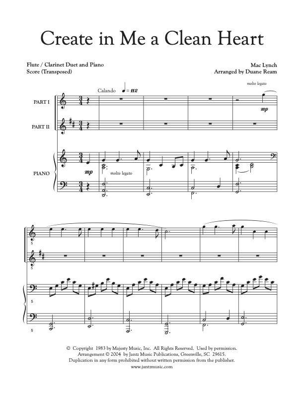 Create in Me a Clean Heart - Flute/Clarinet Duet
