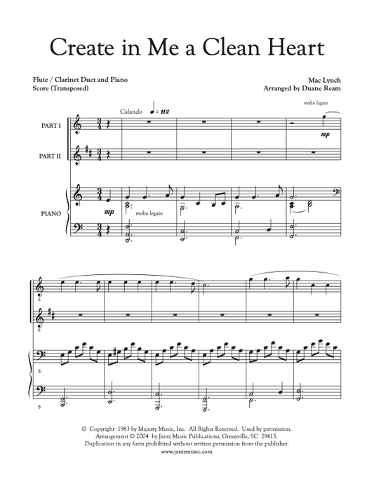 Create in Me a Clean Heart - Flute/Clarinet Duet