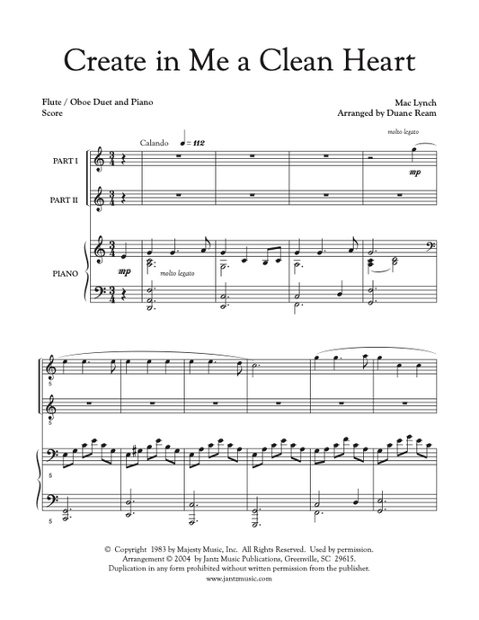 Create in Me a Clean Heart - Flute/Oboe Duet
