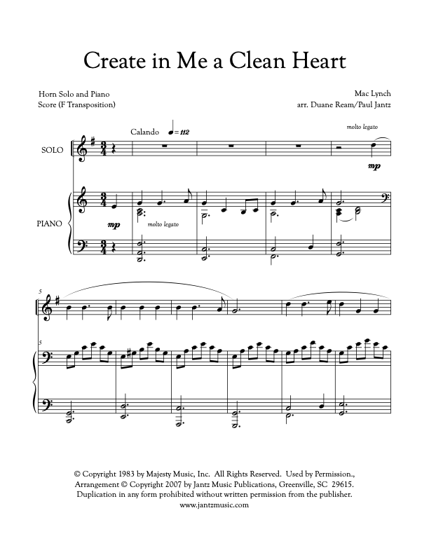 Create in Me a Clean Heart - Horn Solo