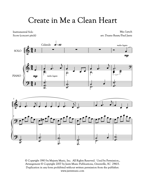 Create in Me a Clean Heart - Combined Set of All Solo Instrument Options