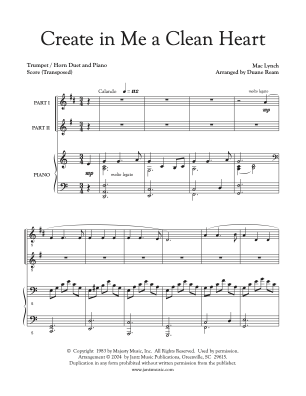 Create in Me a Clean Heart - Trumpet/Horn Duet