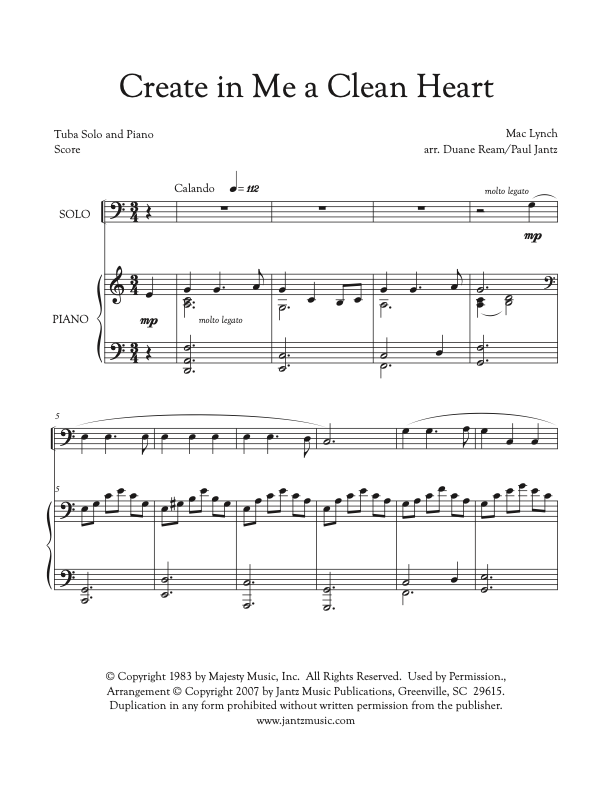 Create in Me a Clean Heart - Tuba Solo