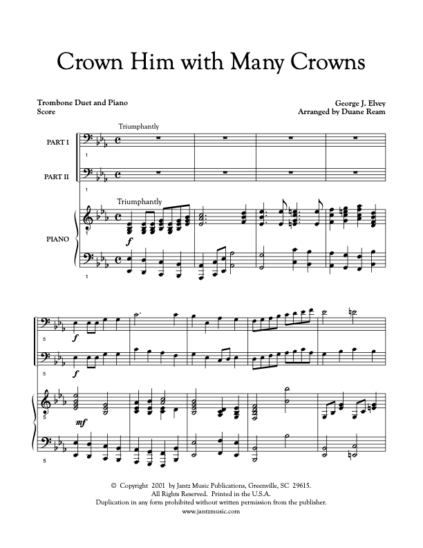 Crown Him With Many Crowns Trombone Duet Jantz Music Publications 7234