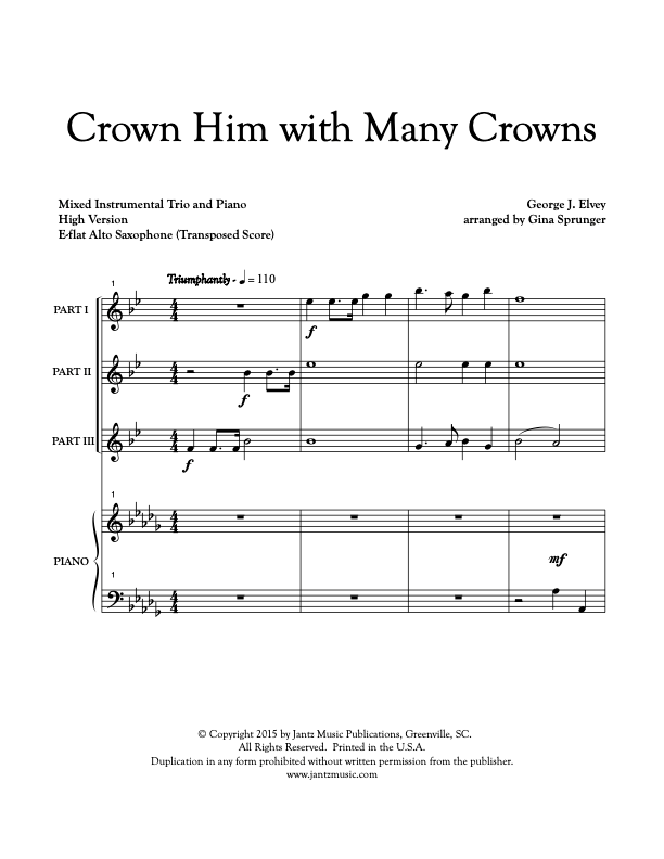 Crown Him with Many Crowns - Alto Saxophone Trio