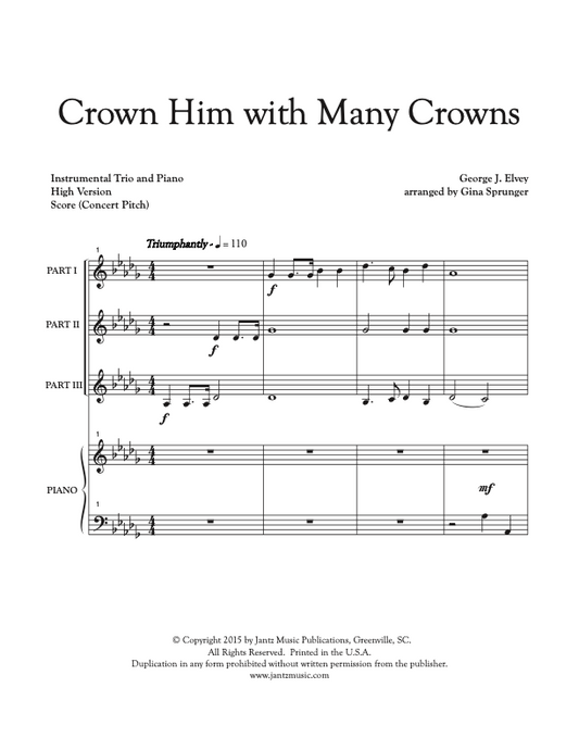 Crown Him with Many Crowns - Combined Set of Flute/Clarinet/Alto Saxophone Trios