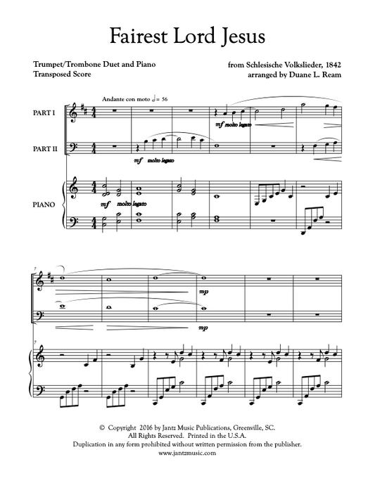 Fairest Lord Jesus - Trumpet/Trombone Duet