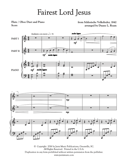 Fairest Lord Jesus - Flute/Oboe Duet
