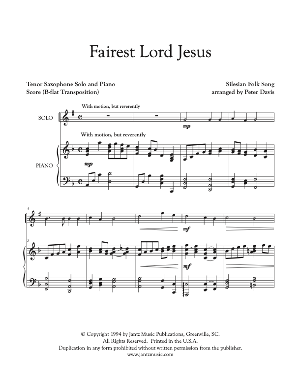 Fairest Lord Jesus - Tenor Saxophone Solo