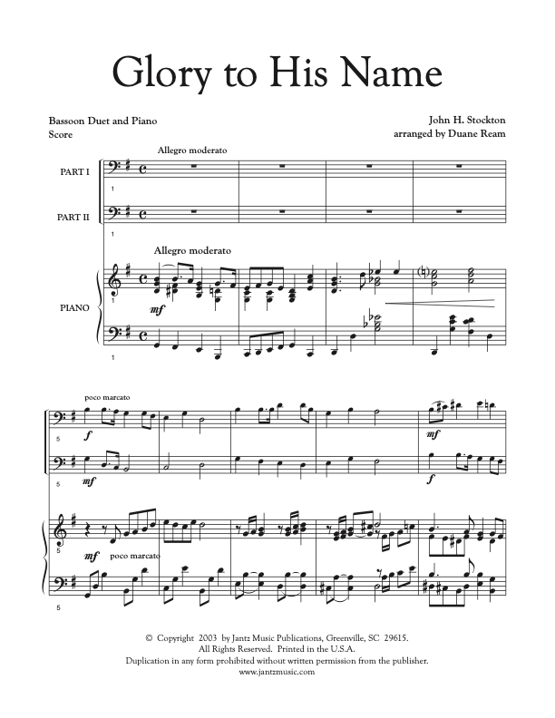 Glory to His Name - Bassoon Duet