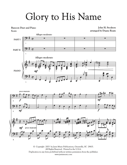 Glory to His Name - Bassoon Duet