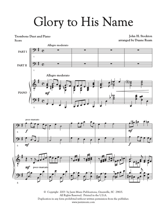 Glory to His Name - Trombone Duet