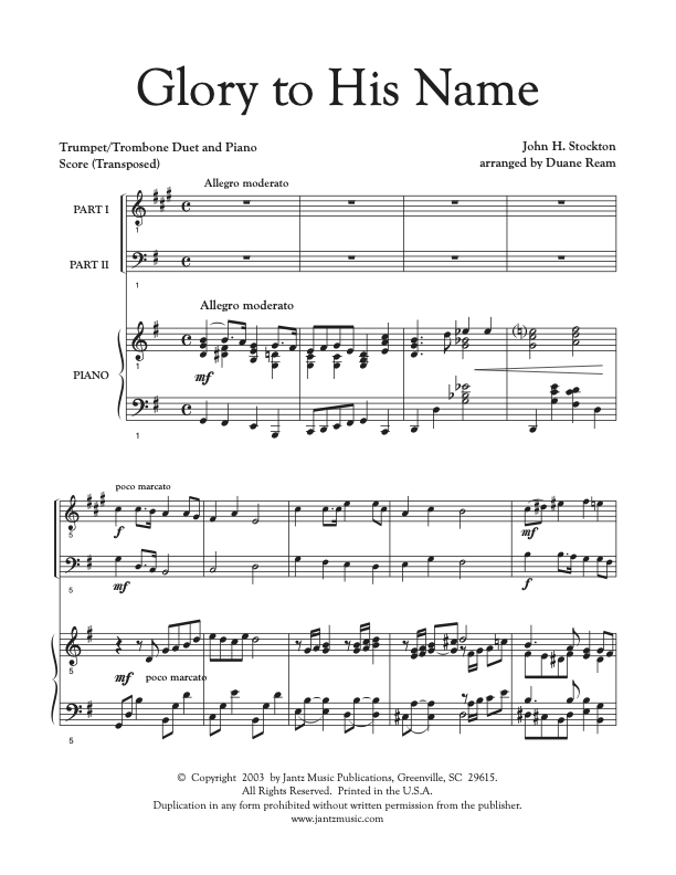 Glory to His Name - Trumpet/Trombone Duet