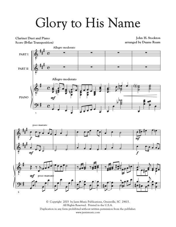 Glory to His Name - Clarinet Duet