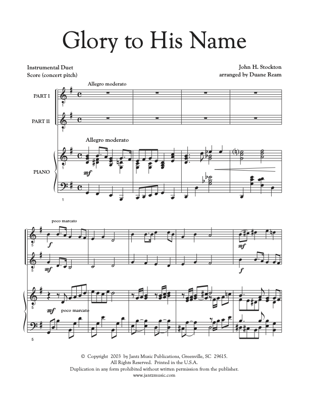 Glory to His Name - Combined Set of All Duet Instrument Options