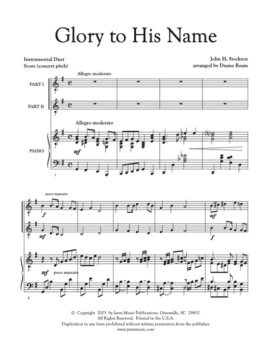Glory to His Name - Combined Set of All Duet Instrument Options
