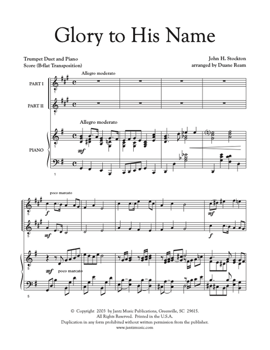 Glory to His Name - Trumpet Duet