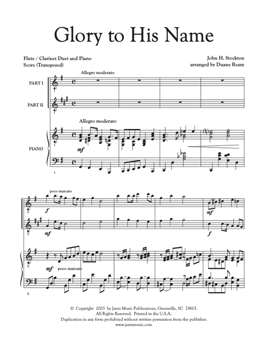 Glory to His Name - Flute/Clarinet Duet