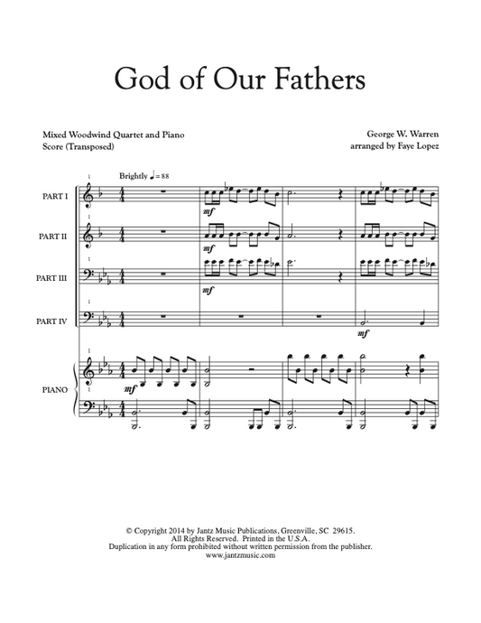 God of Our Fathers - Mixed Woodwind Quartet w/ piano