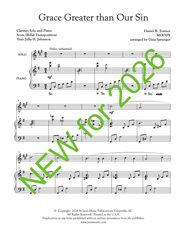 Grace Greater Than Our Sin - Clarinet Solo