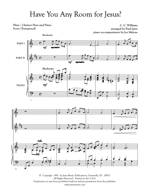 Have You Any Room for Jesus? - Flute/Clarinet Duet