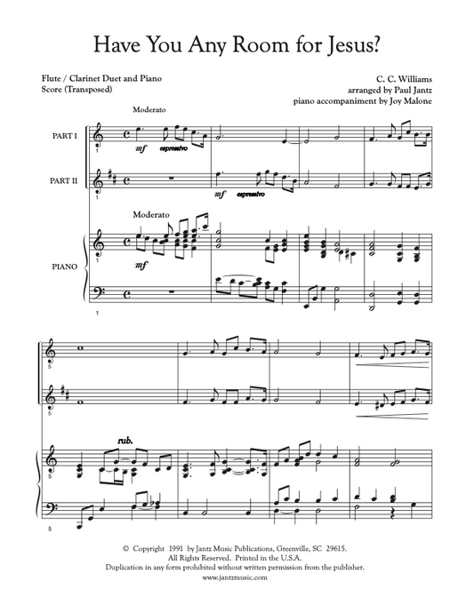 Have You Any Room for Jesus? - Flute/Clarinet Duet