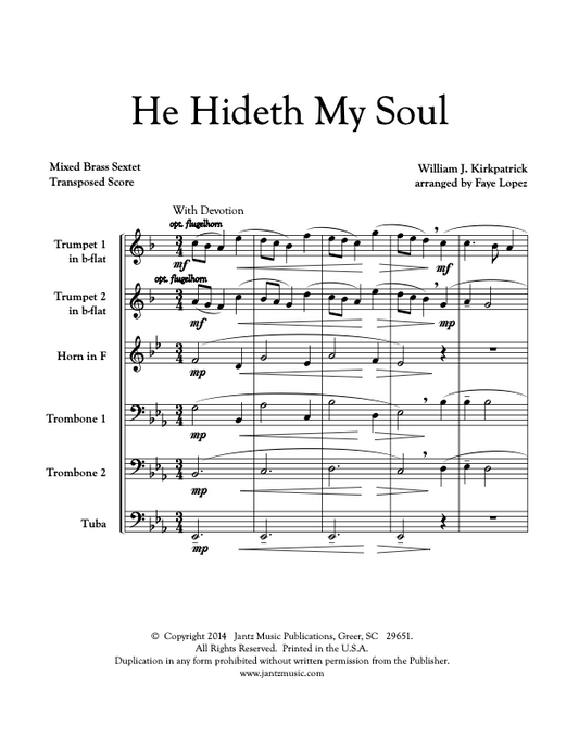 He Hideth My Soul - Mixed Brass Sextet