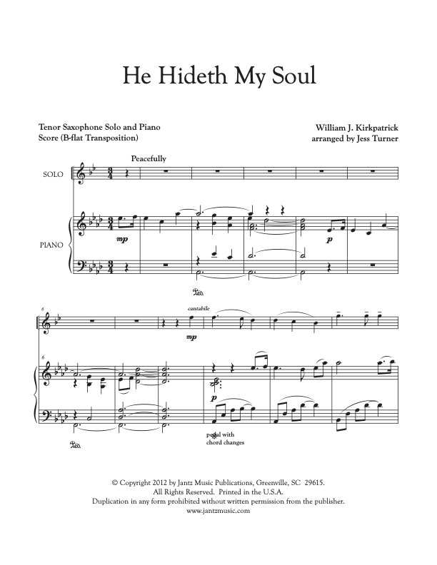 He Hideth My Soul - Tenor Saxophone Solo