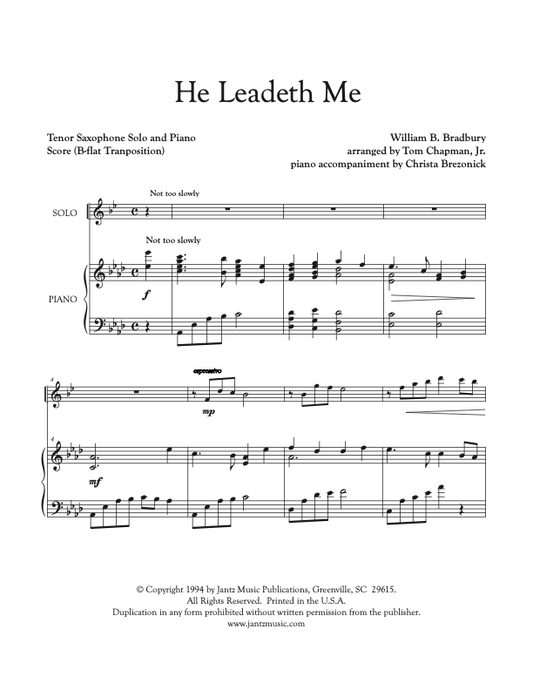 He Leadeth Me - Tenor Saxophone Solo